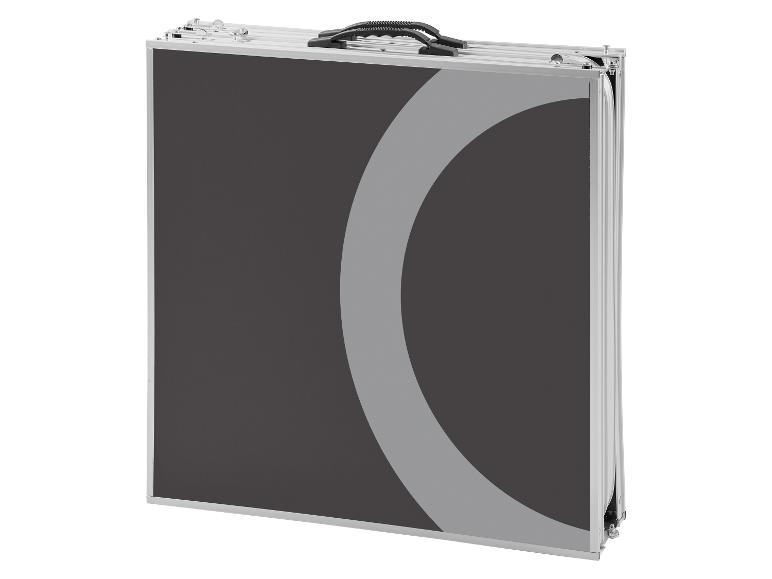 Draagbare opklaptafel met modern grijs en zwart design.