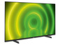 Een zwarte Philips tv met een groen en geel abstract scherm.