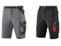 Twee werkshorts: grijs met zwarte details en zwart met rode details.