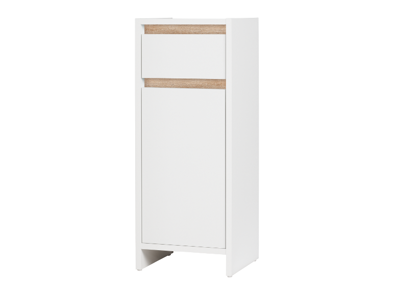 Witte kast met een lade en een deur.