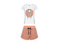 Wit T-shirt met Bugs Bunny print en roze shorts met Bugs Bunny print.