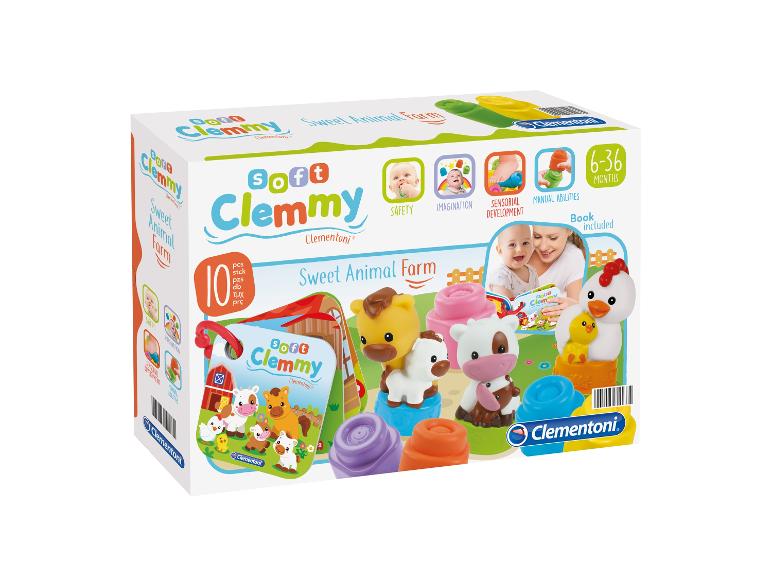 Clementoni Soft Clemmy speelgoed met dieren uit de boerderij, inclusief boek.