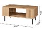 Houten salontafel met geribbelde details en zwarte poten, afmeting 92x50x40 cm.