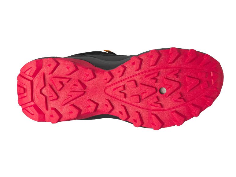 Zool van een wandelschoen, rood en zwart.