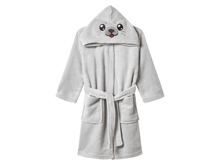 Grijze pluchen kinderbadjas met zeehondenkap