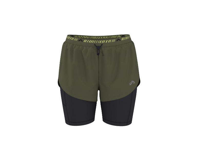 Khakikleurige 2-in-1 sportshorts voor heren met zwarte binnenbroek