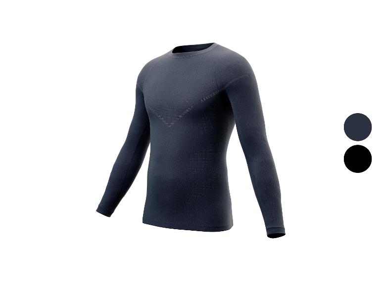 Donkerblauw thermoshirt met lange mouwen voor heren, met patroondetails.