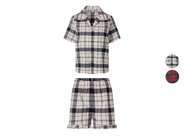 Dames geruite pyjama met korte mouwen en shorts, verkrijgbaar in twee kleuren.