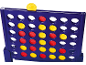 Vier-op-een-rij spel met gele en rode fiches in een blauw raster.