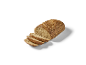 Gesneden volkorenbrood met zaden op een zwarte achtergrond.