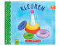 Illustratie van een boek met de titel 'Kleuren' met een stapelringentoren.