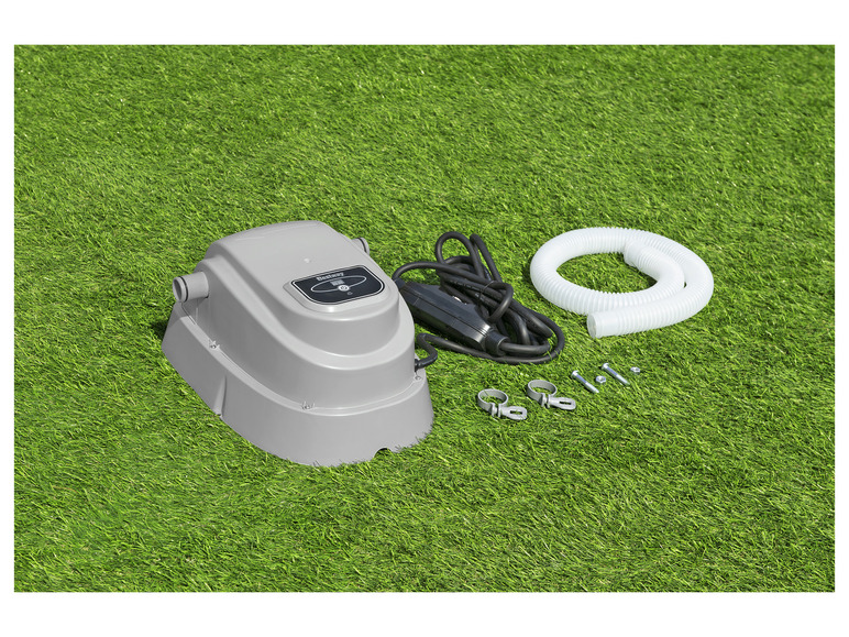 Bestway zwembadpomp met slang en accessoires.