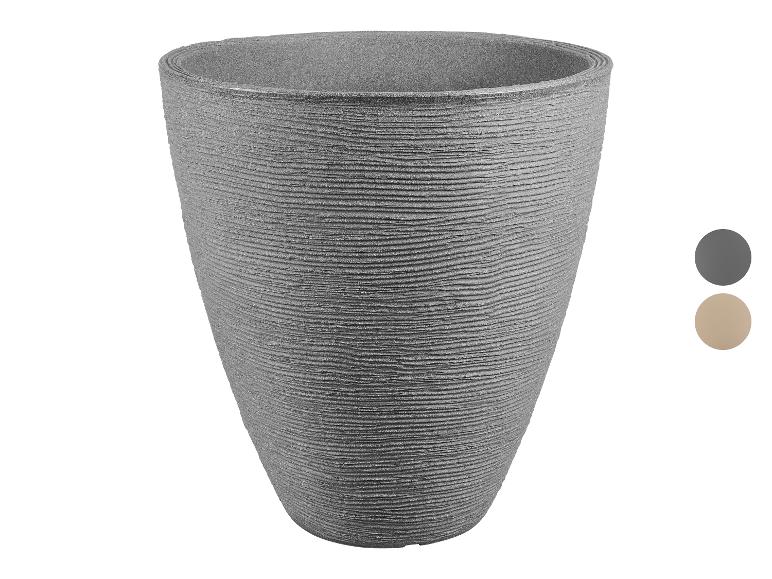 Grijze getextureerde plantenpot met een subtiel geribbeld ontwerp, getoond met kleurstalen.