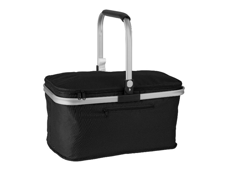 Zwarte isotherm tas met handvat, perfect voor picknicks of boodschappen.