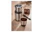 SilverCrest roestvrijstalen koffiemolen met koffiebonen en gemalen koffie.