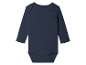 Donkerblauwe babybody met lange mouwen.