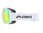 Witte skibril met een reflecterende geelgroene lens en een witte band