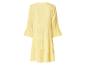 Gele dames mousseline jurk met 3/4 mouwen en gelaagde rok, achteraanzicht.