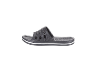Zwarte slippers met witte strepen op de zool