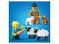 Twee LEGO boerenfiguren met schapen, een lam en een hond.