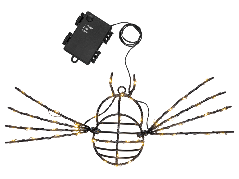 Lichtgevende spinnendecoratie met LED-lampjes en batterijdoos met timer