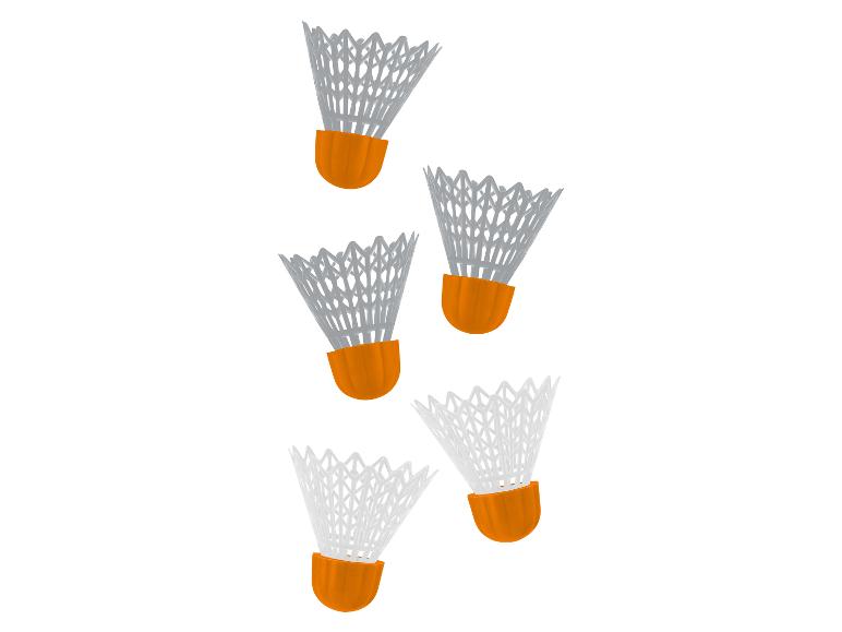 Badminton shuttles, wit en oranje plastic.