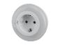 Rond wit stopcontact met kleurindicator (G, B, W) en specificaties 16A 250V.