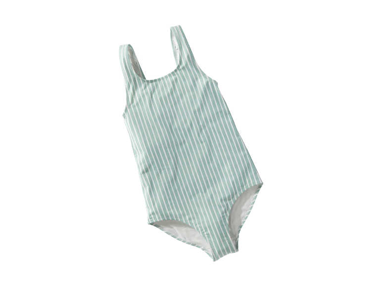 Kinder zwempak met groene en witte strepen.