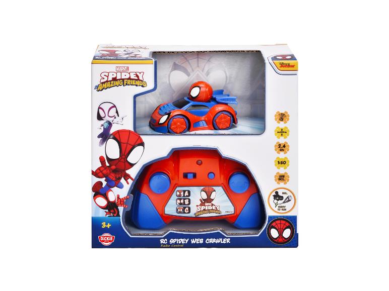 Een Spidey en zijn geweldige vrienden RC Spidey Web Crawler speelgoedset met een auto en afstandsbediening.