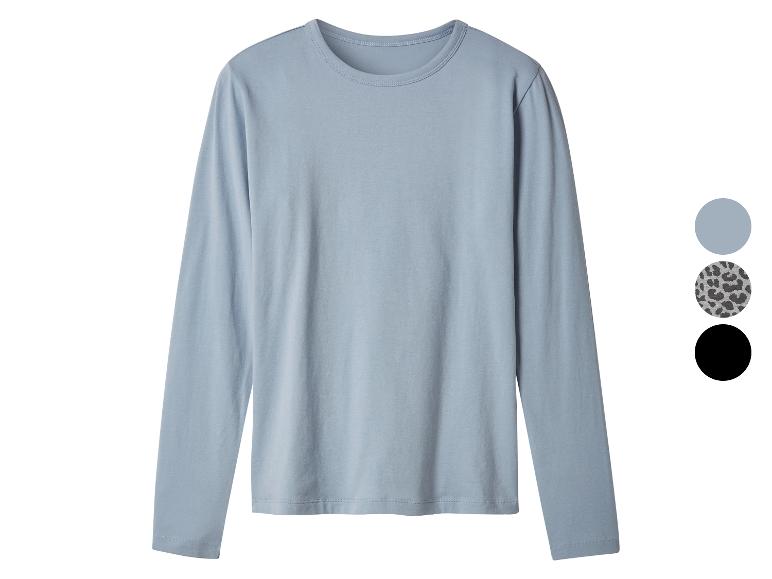 Lichtblauw T-shirt met lange mouwen en ronde hals met kleurstalen.