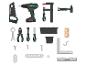 Een Parkside speelgoedgereedschapset, inclusief boormachine, zaag, hamer en schroevendraaiers.