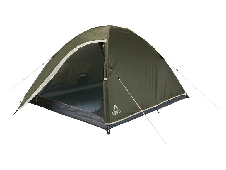 Groene Crivit kampeertent met open ingang.
