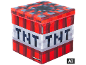 Kubusvormige opbergdoos met een rood en grijs TNT-blokpatroon.