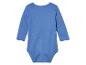 Blauwe baby romper met lange mouwen.