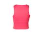 Achteraanzicht van een effen roze mouwloze top.