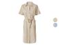 Beige dames overhemdjurk met korte mouwen en ceintuur, met kleurstalen.