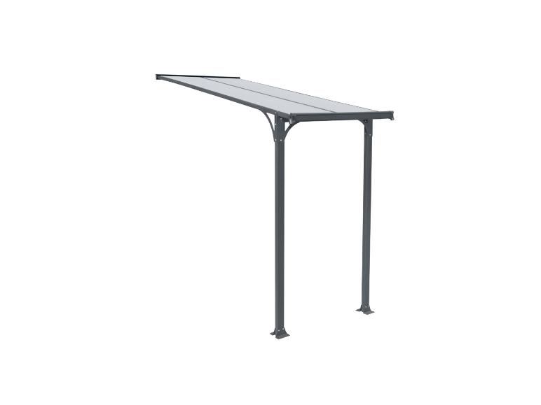 Grijze carport met transparant dak en twee steunpalen