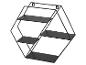 Zwart metalen wandrek met geometrisch frame en vier planken.