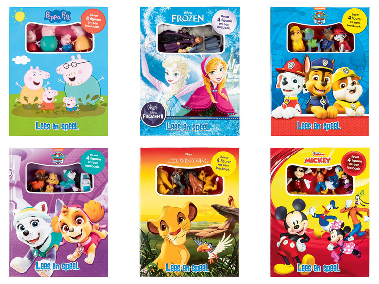 Boekjes met figuren van Peppa Pig, Frozen, Paw Patrol, Mickey Mouse en de Leeuwenkoning