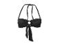 Zwarte halter bikinitop met strik aan de voorkant en ringdetail.