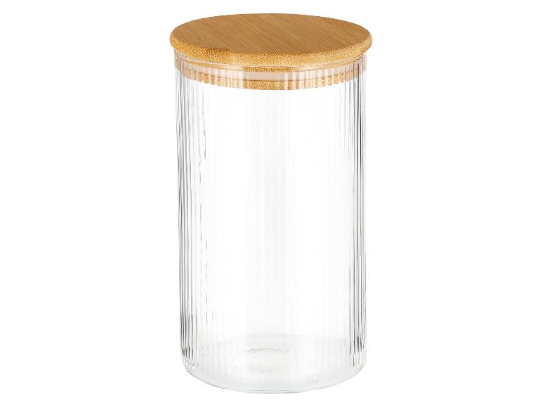 Glazen pot met bamboe deksel, geribbeld ontwerp