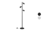 Zwarte vloerlamp met drie verstelbare spots en een ronde voet.