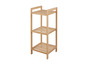 Een houten badkamerrek met drie planken.