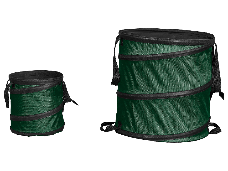 Twee opvouwbare donkergroene textielbakken voor de tuin.