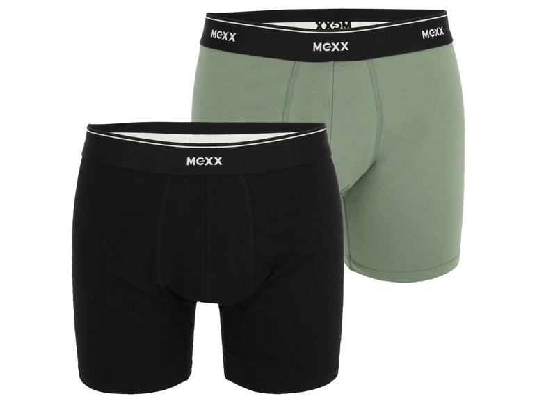 Twee paar boxershorts van het merk Mcxx, een zwarte en een groene.