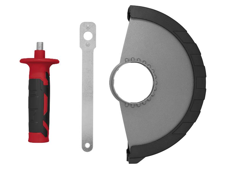 Zijhandgreep, sleutel en schijfbeschermer voor haakse slijper.