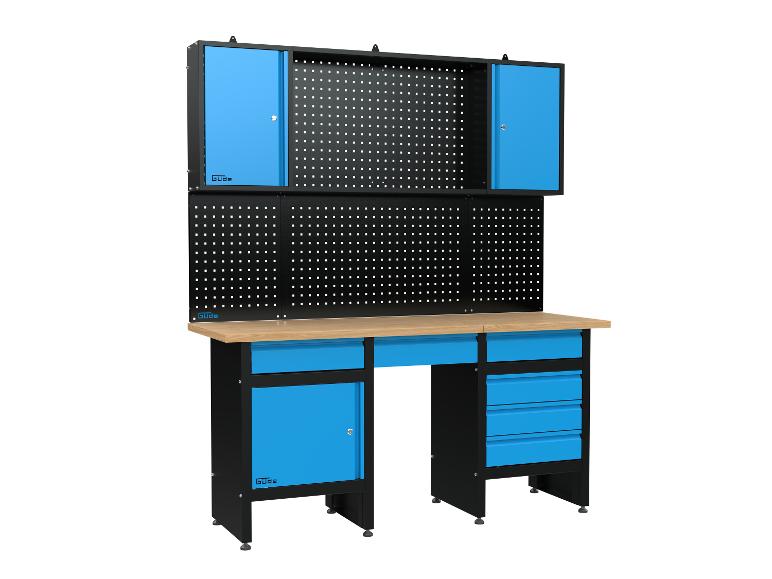 Gude werkbank met laden en prikbord.