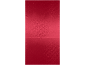 Rood tafelkleed met een elegant krulpatroon.