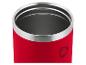 Rode thermosbeker met zilveren rand en donkerrood logo