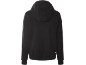 Zwarte hoodie met een klein logo rechtsonder.